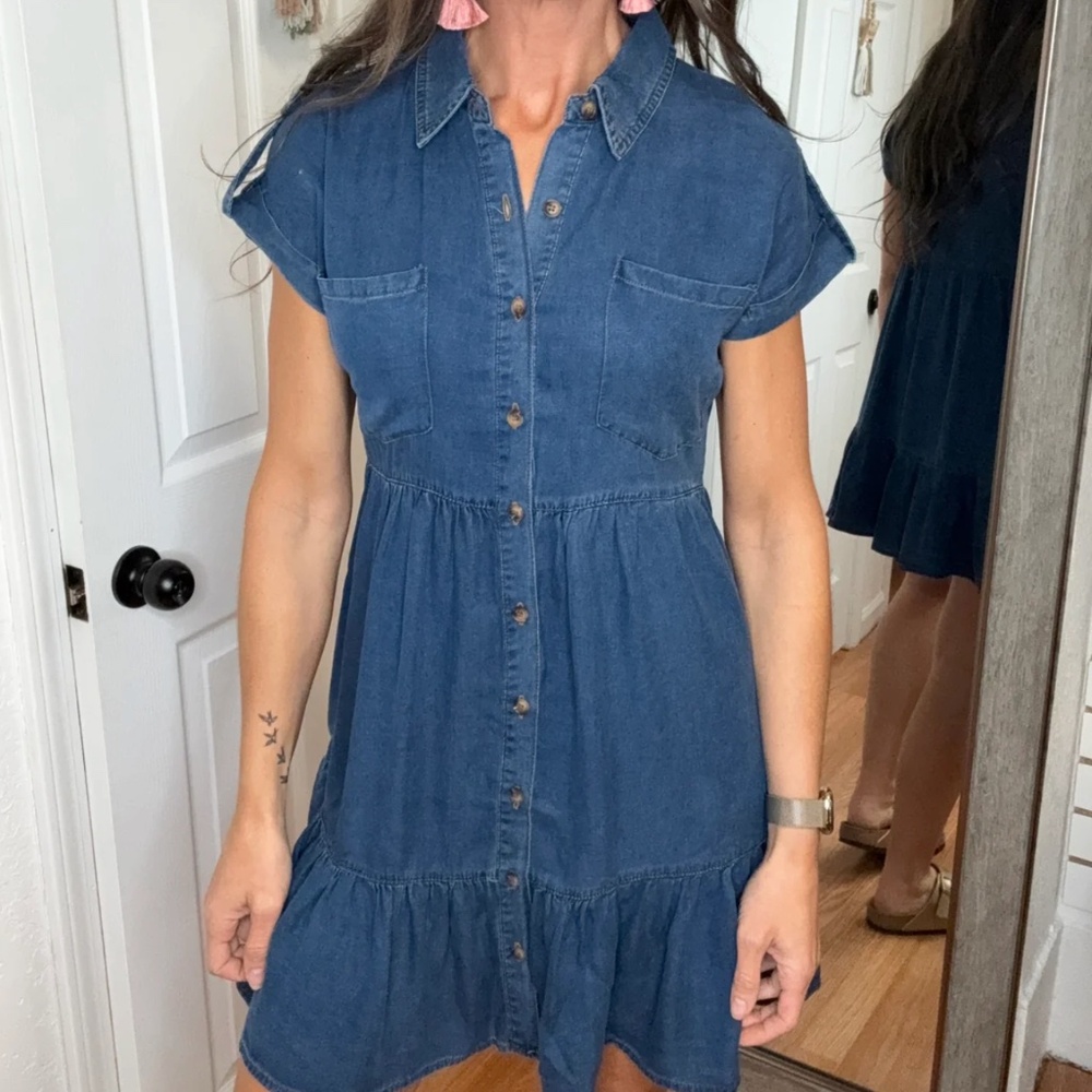 Perch by Blu Pepper Chambray Collared Denim Shirt Mini Dress NWT! Plus Size 1X